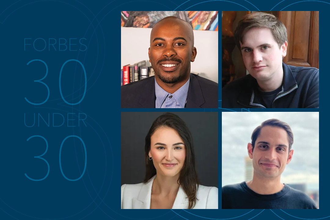 Econ alums Atticus Francken (top right) and Brandon Kuma (bottom right) featured in Forbes 30 under 30