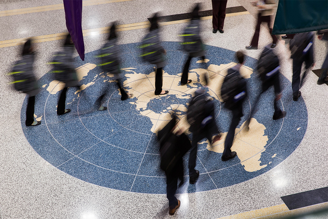 Blurred image of people walking 