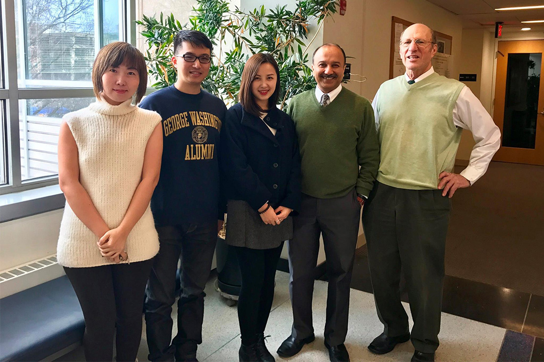 (left to right) Professors Tony Yezer, Sumit Joshi and Maggie Chen welcomed Tian Weng and Jane Zheng, two of our M.A. program alumni visiting from Shanghai!