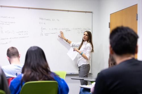 Professor Fenizia teaches an Economics class